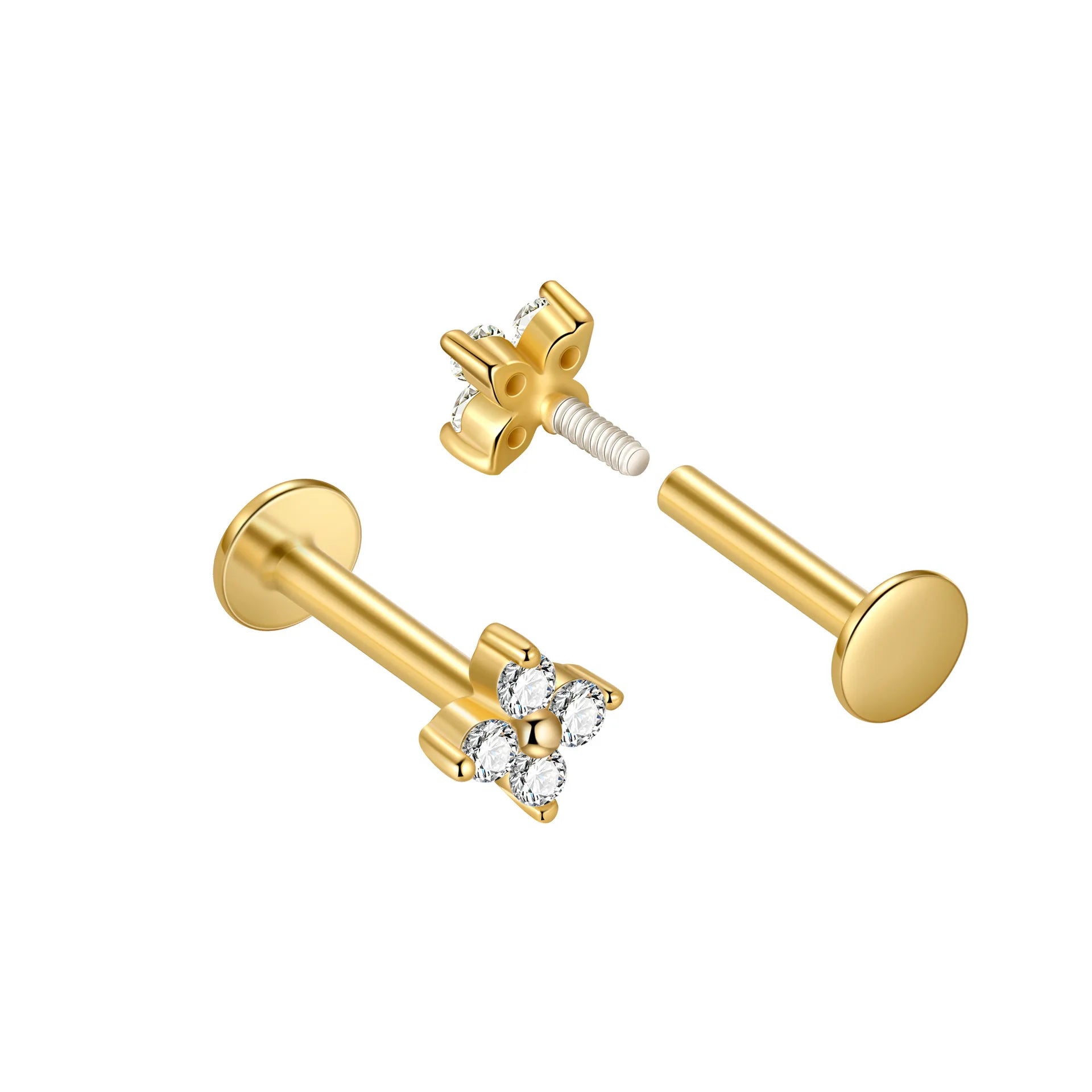 2022 Fashion New S925 Sterling Silver Temperament Light Luxury Diamond Four-leaf Clover Screw Needle Threaded Tube Earrings