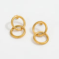 New Trendy Earring 18K Gold Plated Two Ring Drop Earrings for Women Stainless Steel Earrings Wholesale MegaBDM