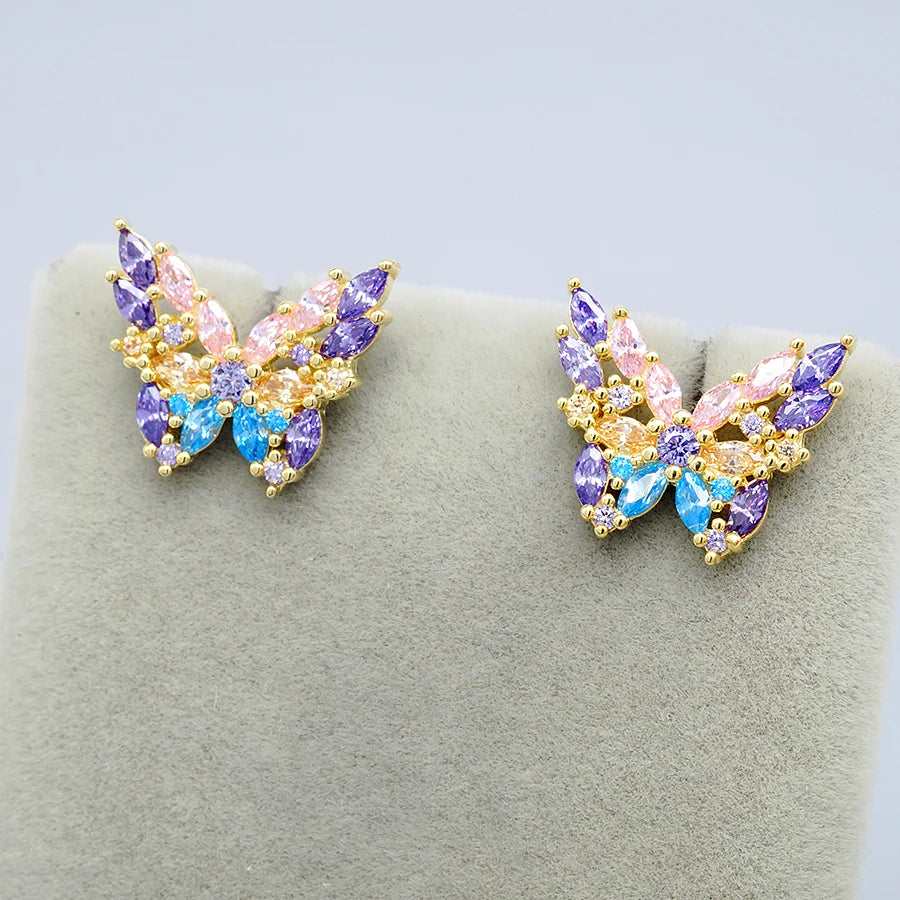 Fine Jewelry 925 Sterling Silver Earrings Custom Zirconia Earring for Girls Women Ear Butterfly Stud Earrings Natural Gemstone