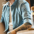 Maden Wholesale Men's Track Striped Shirt Vintage Workwear Brushed Long Sleeve Business Casual Layering Shirts Autumn Spring