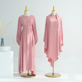 2026 Loriya EID New 2pc Abaya Set Muslim Women Abaya Khimar Set Wrinkle Polyester Dubai Abaya Modest Muslim Islamic Clothing