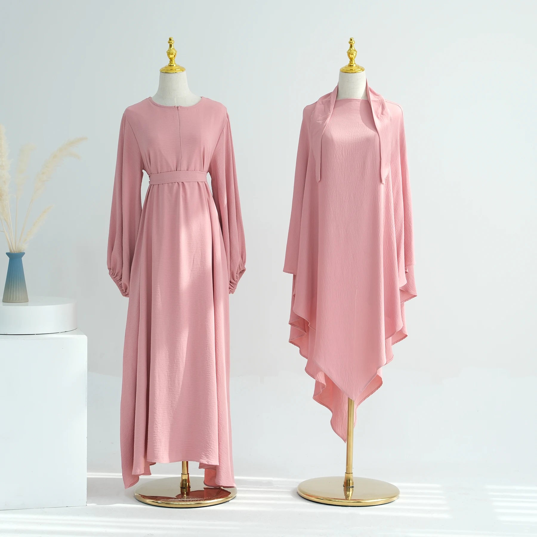 2026 Loriya EID New 2pc Abaya Set Muslim Women Abaya Khimar Set Wrinkle Polyester Dubai Abaya Modest Muslim Islamic Clothing