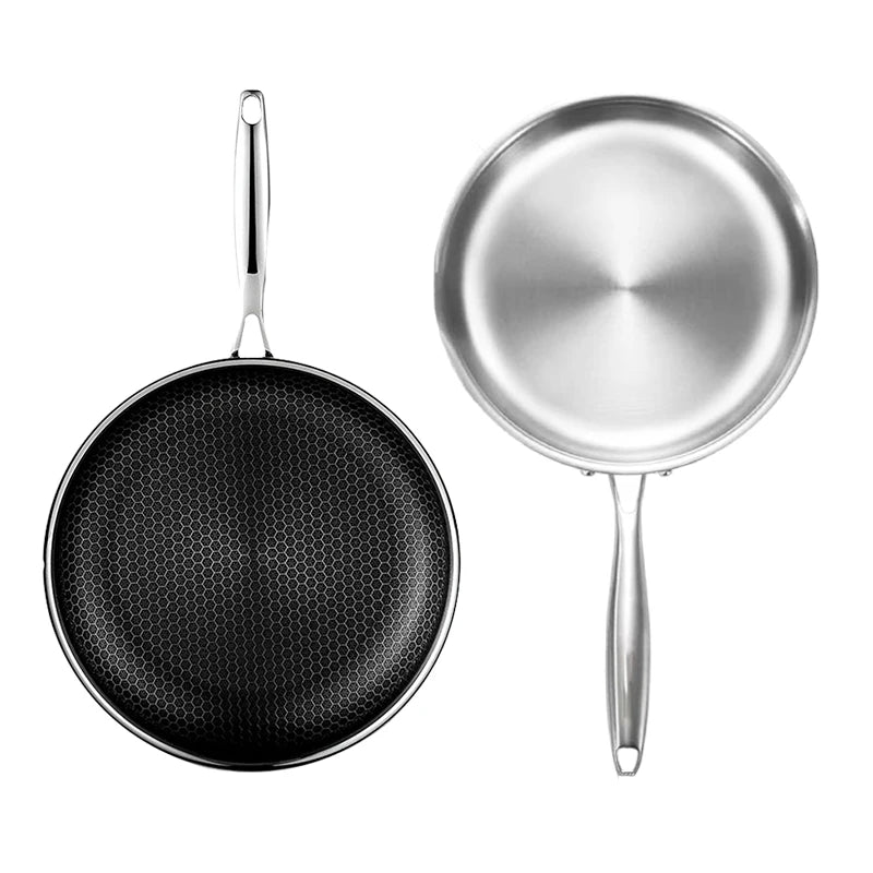 New Arrival Kitchen Triply Non Stick Stainless Steel Fry Pan Skillet Food Grade 304 Stainless Steel Honeycomb Ceramic Frying Pan