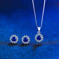 Exquisite 925 Sterling Silver Earrings and Pendant Necklace CZ and Blue Synthetic Tanzanite Stone Jewelry Set for Women