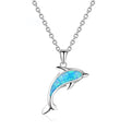 Fashion Ocean Style 925 Sterling Silver Jewelry Blue Opal Dolphin Pendant Necklace