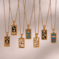 SC Waterproof Gold Plated Stainless Steel Necklace Retro Empress Sun Moon Pattern Square Tarot Card Deck Necklace for Women
