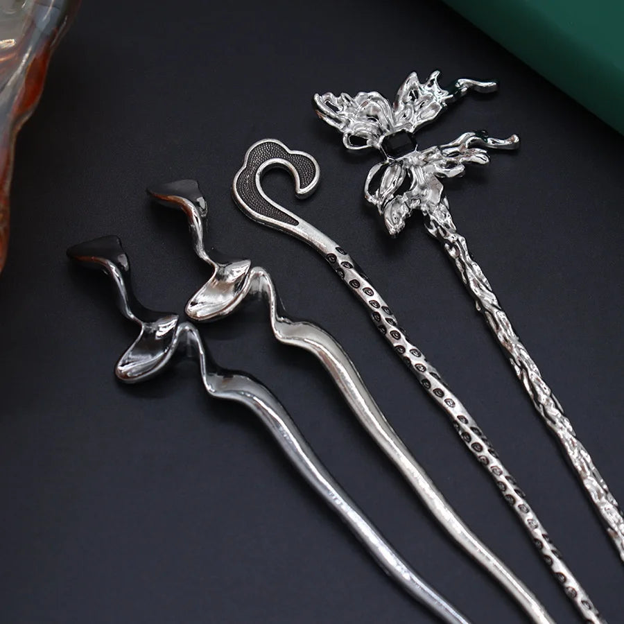 Vintage Hair Pins butterfly Retro Alloy Metal Wavy Hair Wand Chopsticks bar Chinese Hair Sticks for Women