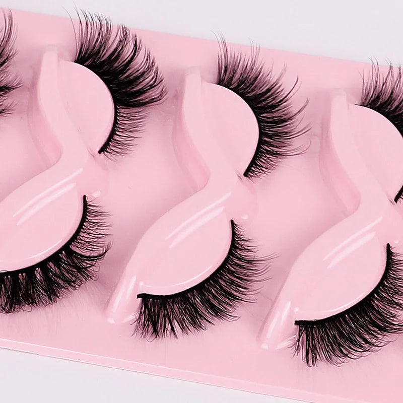 New Supply 5 Pairs Fox Eye Makeup Lashes Salon Party Faux Mink Eye Lashes Natural Black Soft Wispy Roll Full Strip EyeLashes