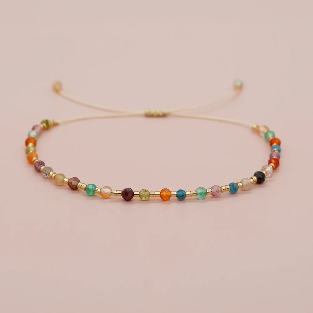 Go2boho Bohemian Colorful Stone Bead Bracelet Beaded Men Friendship Drawstring Girl Summer Fashion Jewelry Bracelets for Women
