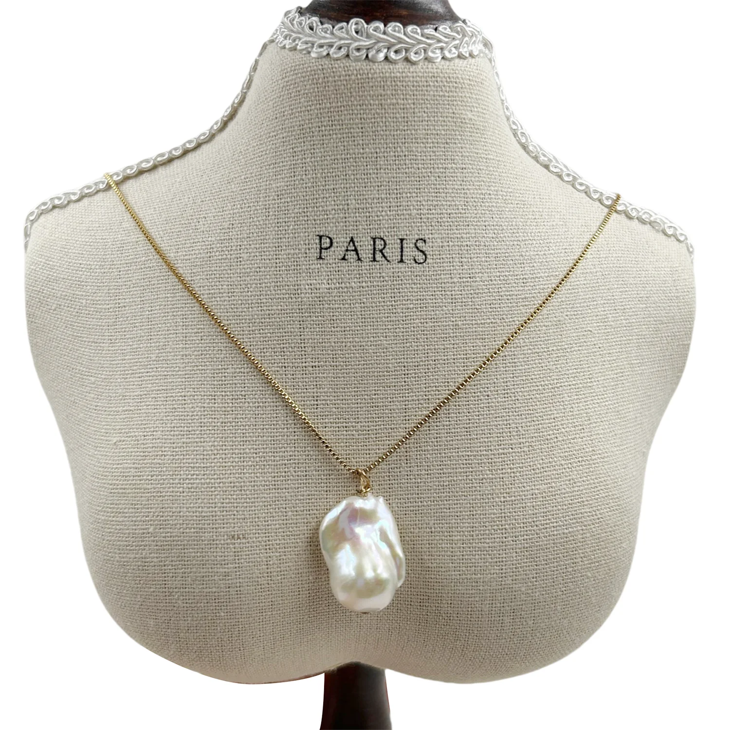 22 Inch Wholesales Natural Freshwater Baroque Pearls Pendant Choker Necklacestainless Steel PVD 18k Gold Plating Box Chain