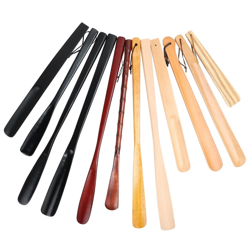 Factory Wholesale Custom LOGO Lazy Shoe Helper Durable Long and Short Handle Wooden Shoe Horn