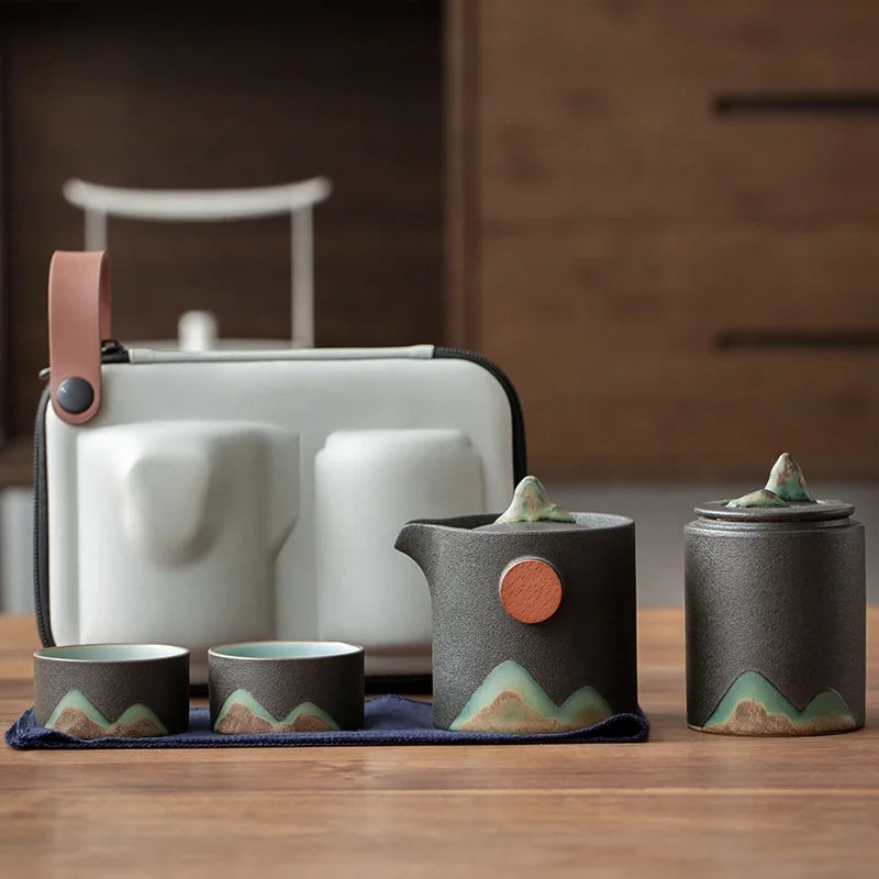 New Design Portable Custom Logo Travel Fixed Kiln Kung Fu Fair Cup Gift Tea  Set with Bag