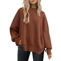 Women's Crewneck Batwing Long Sleeve Sweater 2023 Fall Oversized Ribbed Knit Side Slit Pullover Top