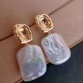 European and American Style  18K Gold Plated Freshwater Pearl Earrings Square Baroque Trendy for Parties