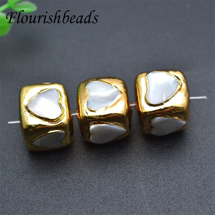 Wholesale Jewelry Accessories Natural Shell Gold Plated Freeform Square Heart Shape Loose Shell Beads for DIY Bracelet Necklaces