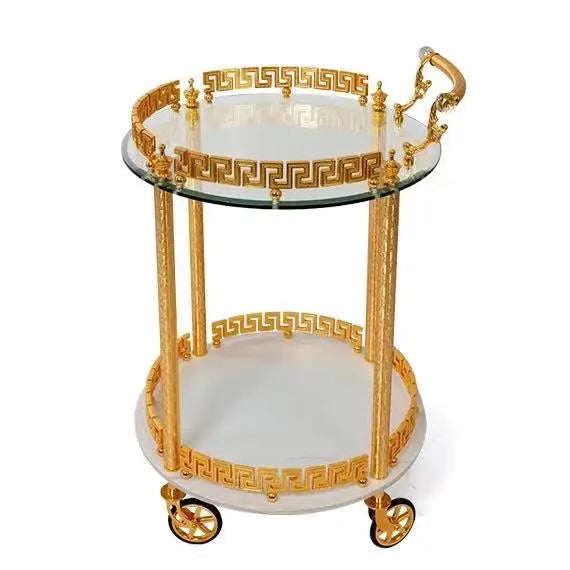 European Elegant Art Golden Dining Cart Modern Design for Luxury Wedding Rock Trolley for Hotel Family for Living Room Kitchen