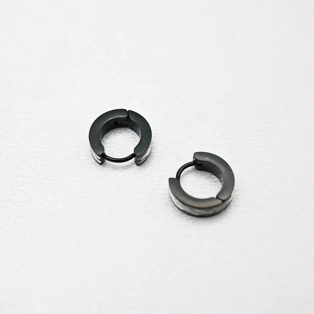 Woman's Small Size Anodized Black Stainless Steel Plain Hoop Earrings Fashion Gold Plated Jewelry