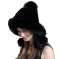 MWFur Fashion Winter Hats Knitted Mink Fur With Fox Fur Trimmed Pom Poms Female Fur Hat for Women Lady