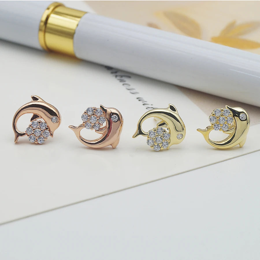 Earrings Wholesale Cute Animal Series Jewelry Dolphin Tiny Earrings 925 Sterling Silver Earrings