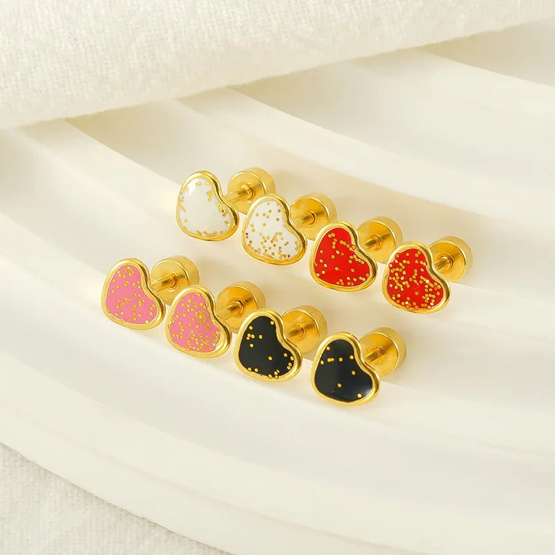 New Best-selling 18k Gold Plated Heart Screw Back Earrings Waterproof Hypoallergenic Colorful Flash Enamel Earrings for Women