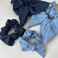 MIO Vintage Bow Denim Hair Scrunchies Blue Square Pearl Big Hair Band Korean Fashion Girls Large Hair Ties Ponytail Holder