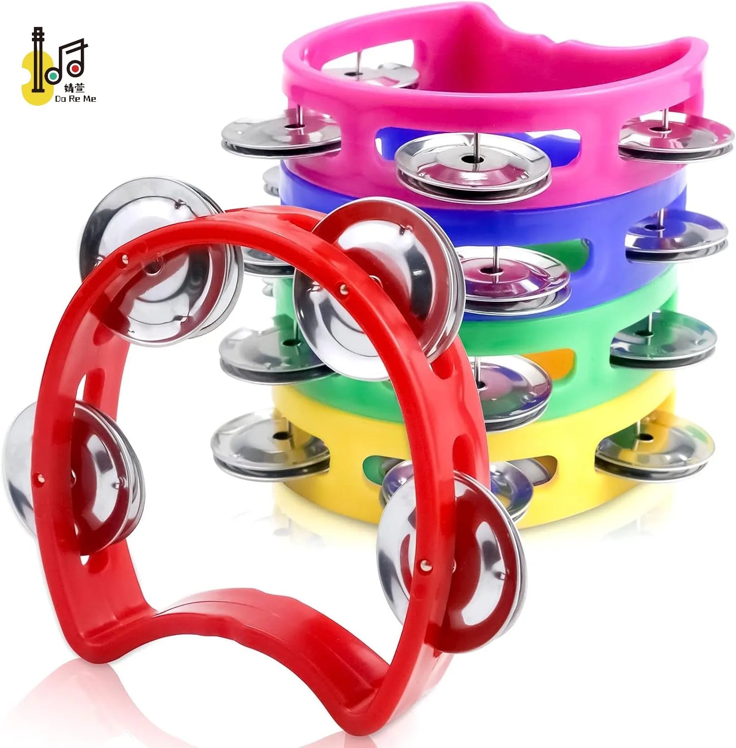 Educational Percussion Montessori Half Moom Drum Tambourine With Metal Jingles Double Row Plastic Handle Tambourine