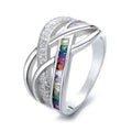Pure Silver 925 Chunky Cross Men Ring with Multi Color Stones Wedding Band Ring for Women