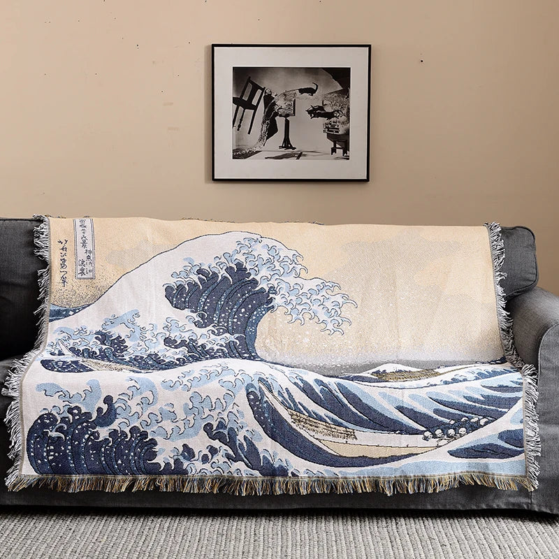 Wholesale Photo White Outdoor Tapestry Woven Cotton Throw Blanket