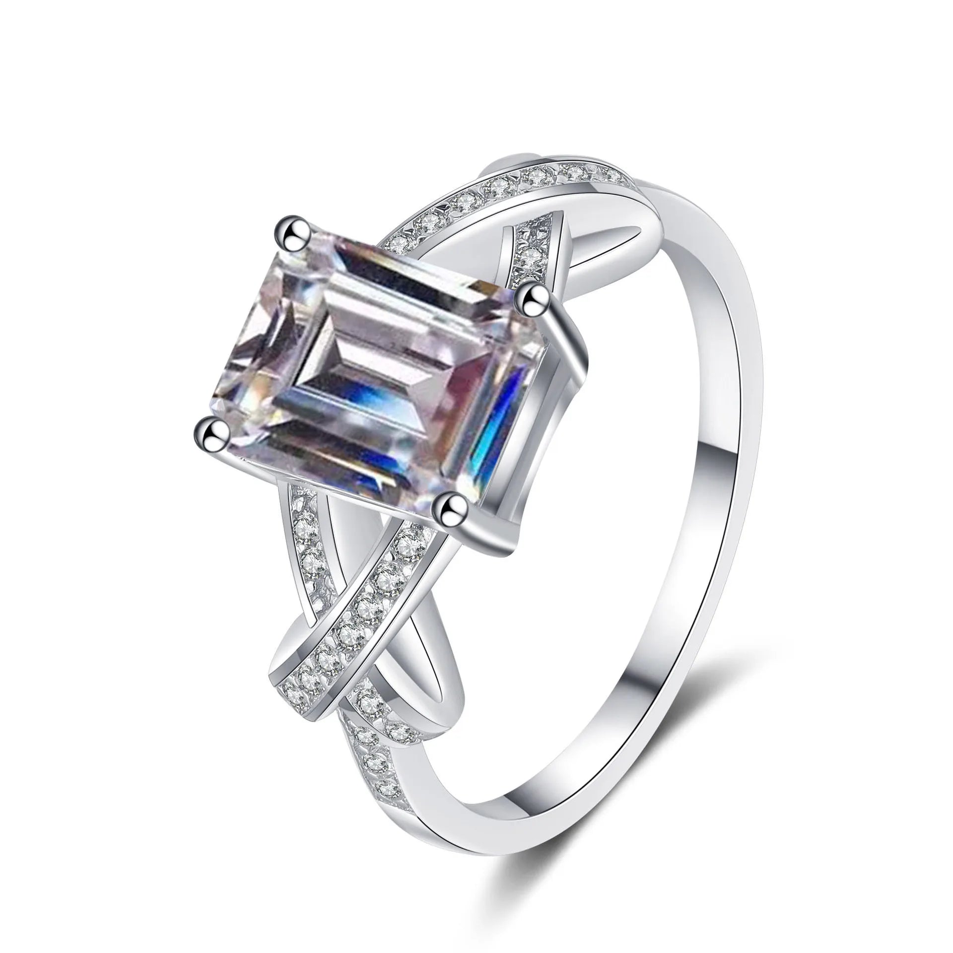 Emerald Cut Lab Grown Diamond Wedding Band S925 Silver Princess Ring Gift Square 3 Carat Radiant Cut Moissanite Ring