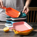 Macaron Handle Tray Manufacturer Source Cheese Baking Tray Matte Pure Glaze Household Ceramic Tray