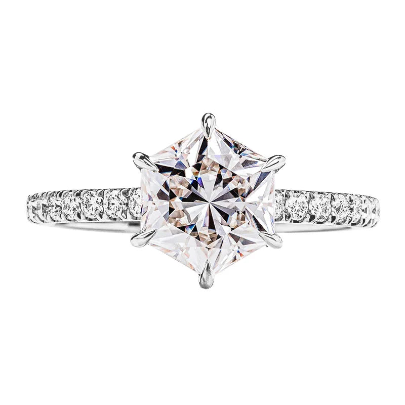 7mm Hexagon Cut Moissanite Engagement Ring for Women 18K Gold Plated 925 Silver Unique Promise Ring Bridal Jewelry Gift