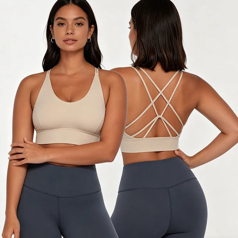 Gym Fitness Clothing Yoga Bra High Impact Cross Straps Sports Bra for Women