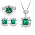 Custom Silver Jewelry Women Rhodium Plated Initial Emerald Zircon Ring Earrings Tarnish Free Jewelry Sets 925 Sterling Silver