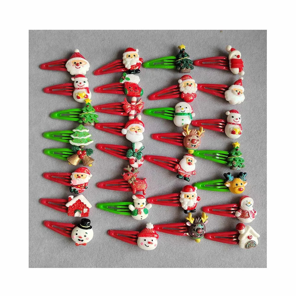 Hair Clips Christmas Resin Snowman Bell Tree Gift Box Hair Snap Clips Hairpin Hair Ornament for Girls Kids
