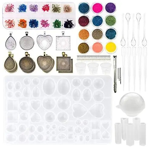 Silicone Resin Jewelry Casting Mold with Glitter and Flower Decoration DIY Gift Pendant Making Tools Set Decoration