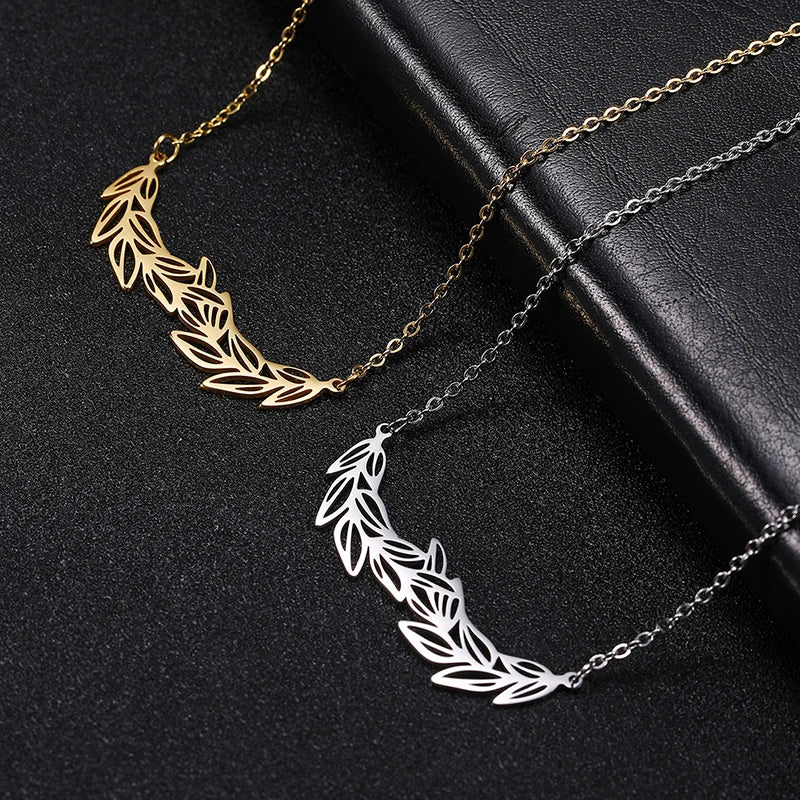 Olive Branch Golden Stainless Steel Necklace Women Peace Leaf Statement Chain Choker Necklaces Jewelry Female Girl Gift