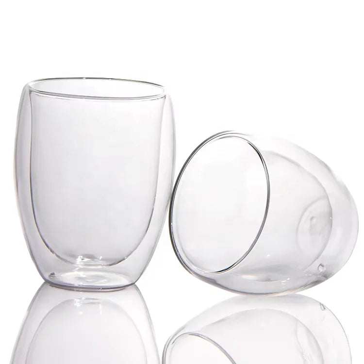 New Fashion 2023 Reusable Glass Coffee Drinking Tumbler 250ml Small Size Double Wall Glass Juice Milk Coffee Mug Without Handle
