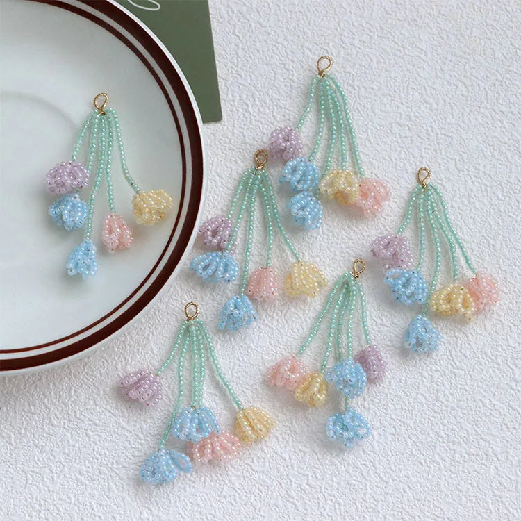 New 6.4*3.3cm Colorful Seed Bead Tassel Handmade Multilayer Daisy Flower Pendant for DIY Jewelry Making Accessories