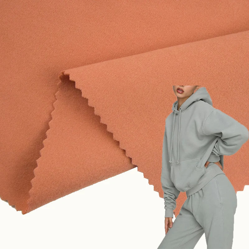 Double Faced Fleece Elasticity Brushed Knitted Cationic Polyester Gym Clothing Fabric for Sweater