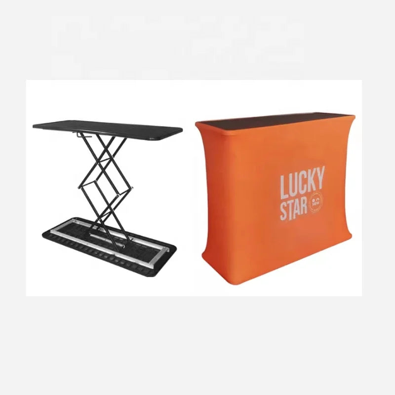 Custom Print Eco-Friendly Polyester Portable Trade Show Display Charging Station Pop Table Display Counter for Travel Agencies