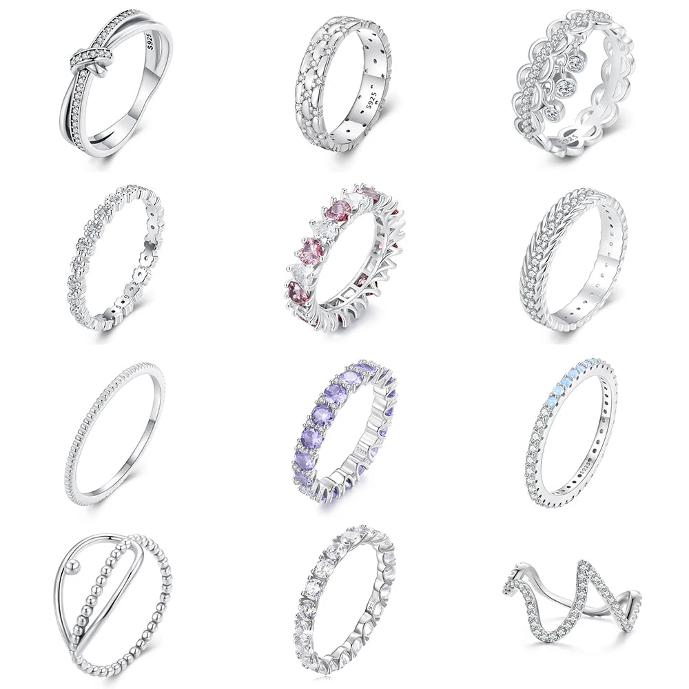 Wholesale Customization 925 Sterling Silver Blue Simple Finger Ring Stackable Eternity Bands for Women Gift Platinum Plated Fine