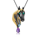 Abiding Natural Amethyst Blue Topaz Horse 925 Sterling Silver Pendant Necklace Brooch Jewelry for Women