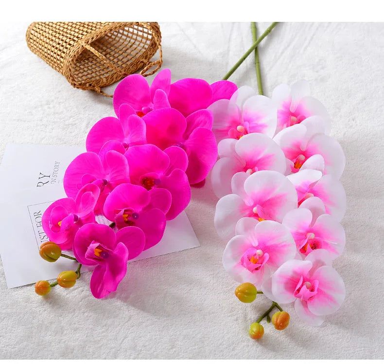Natural White Orchid Artificial Flowers with Long Stem Real Touch Latex Moth Butterfly for Graduation & Mother's Day Decorations