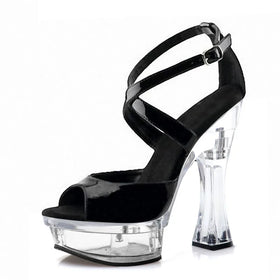 14cm black new thick heel transparent platform leaky toe steel pipe dance high heels thick heel model fashion sandals