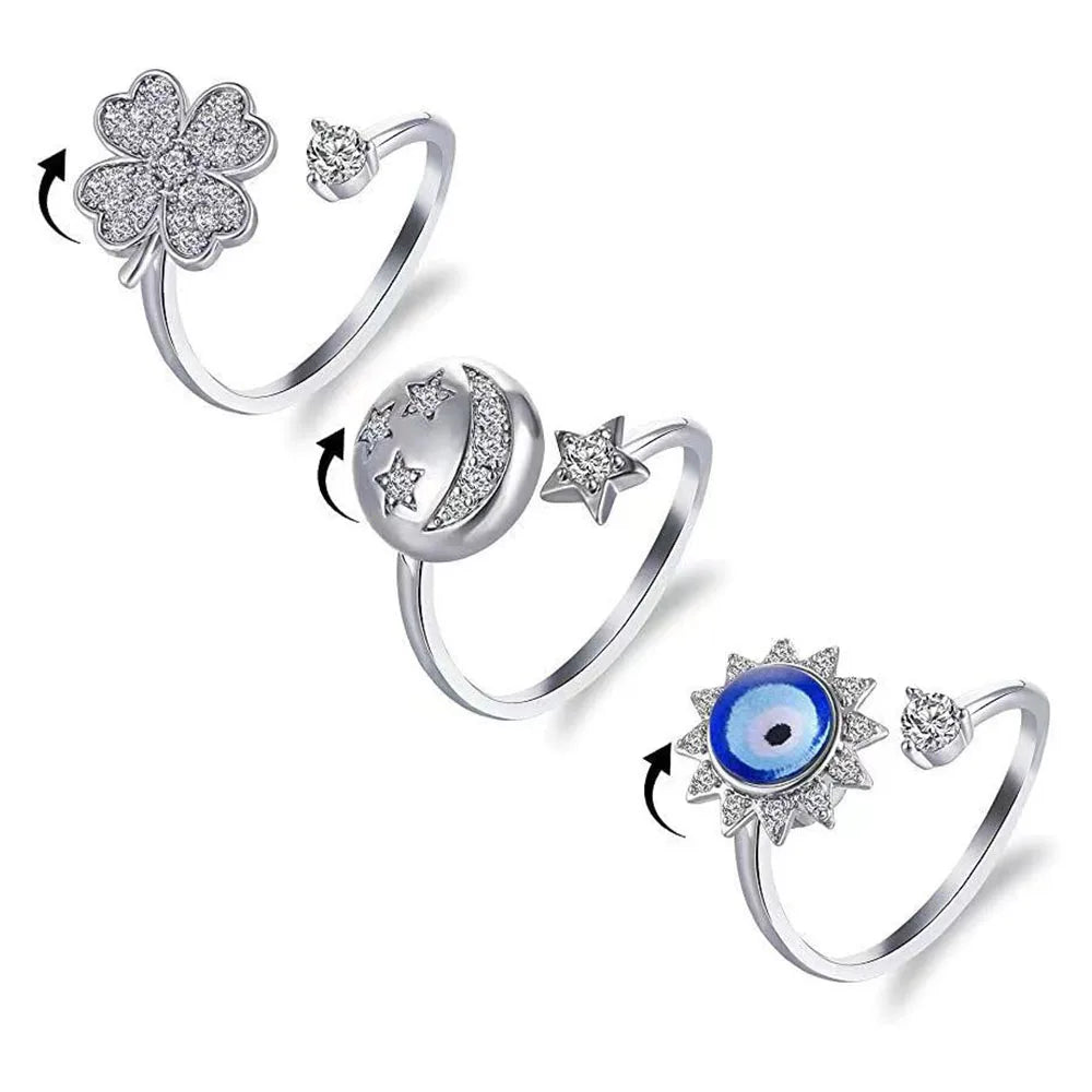Wholesale Alloy Evil Eyes Moon Star Rotatable Anxiety Fidget Relief Finger Ring Jewelry Women China Manufacturer Supplier