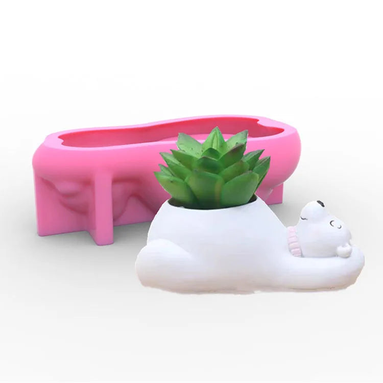 YS Customized Product Polar Bear Pen Holder Candle Silicone Soap Mold Concrete Succulent Planter Clay Cement Plaster Mould Tools