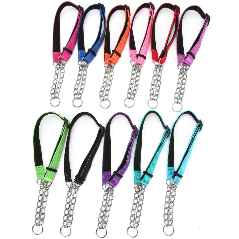 Reflective Neoprene Design Solid Ribbons Padded Nylon Martingale Big Dog Collar Zinc Alloy Chain Customizable Training Wholesale