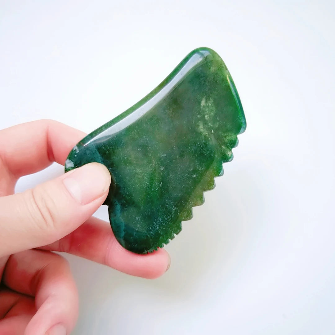 Huiying Custom Natural Moss Agate Jagged square Shape Gua Sha Massage Tool for Body