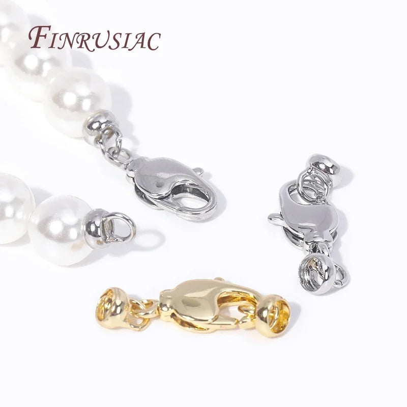 18K Gold Plated Brass Lobster Clasp Fashion Jewelry Connector Clasps and End Caps Fastener DIY Pearl Necklace Supplies