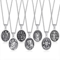 Catholic Gifts Stainless Steel Engraved Jesus Christ Oval Medal Saint Jude Necklace Christian Pendant Religious Jewelry for Men